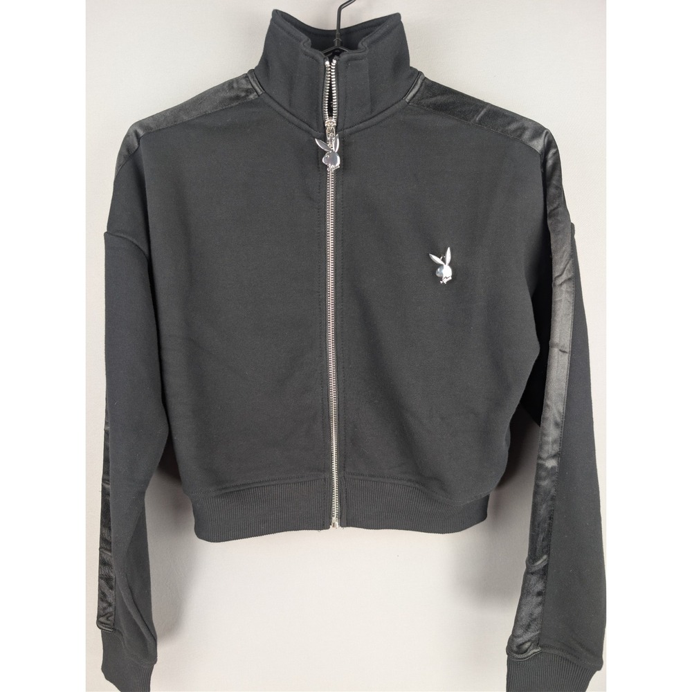 Playboy NWT Zip-Up Black Cropped Track Top -‎ M